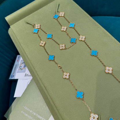 [Kismet Jewels ]CLOVER 20 MOTIFS TURQUOISE DIAMOND NECKLACE