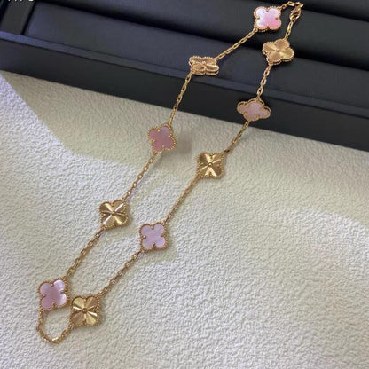 [Kismet Jewels ]CLOVER 10 MOTIFS  LASER PINK MOP NECKLACE