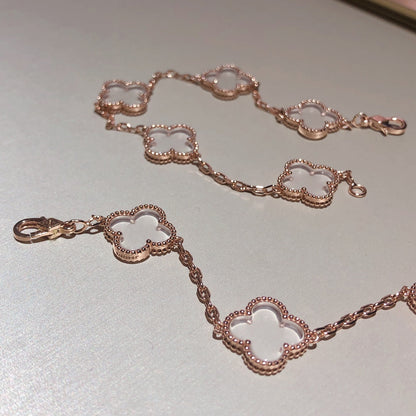 [Kismet Jewels ]CLOVER 5 MOTIF ROCK CRYSTAL PINK GOLD BRACELET