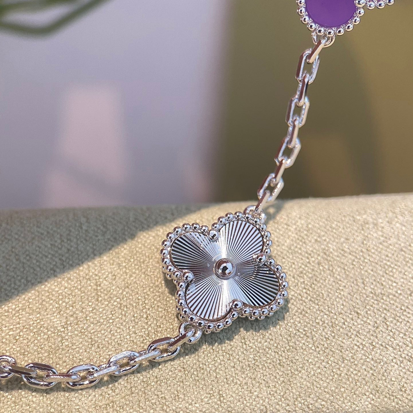 [Kismet Jewels ]CLOVER  5 MOTIFS  PURPLE VIOLET BRACELET SILVER