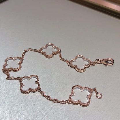 [Kismet Jewels ]CLOVER 5 MOTIF ROCK CRYSTAL PINK GOLD BRACELET