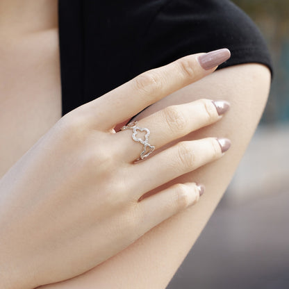 [Kismet Jewels ]Hollow Design Four-Leaf Clover Flower Shape Ring