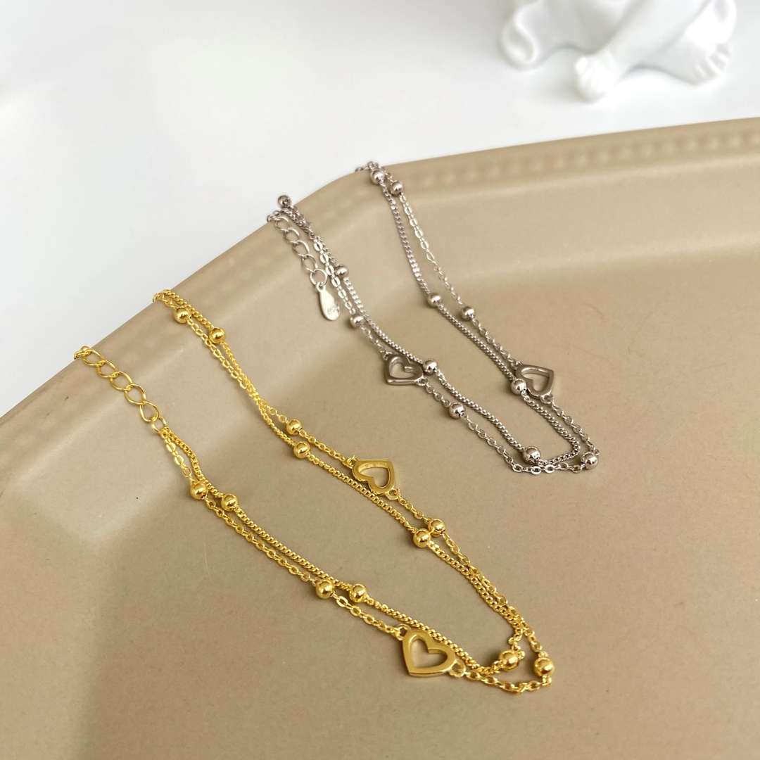 [Kismet Jewels ]Dainty Double Layer Love Heart Bracelet