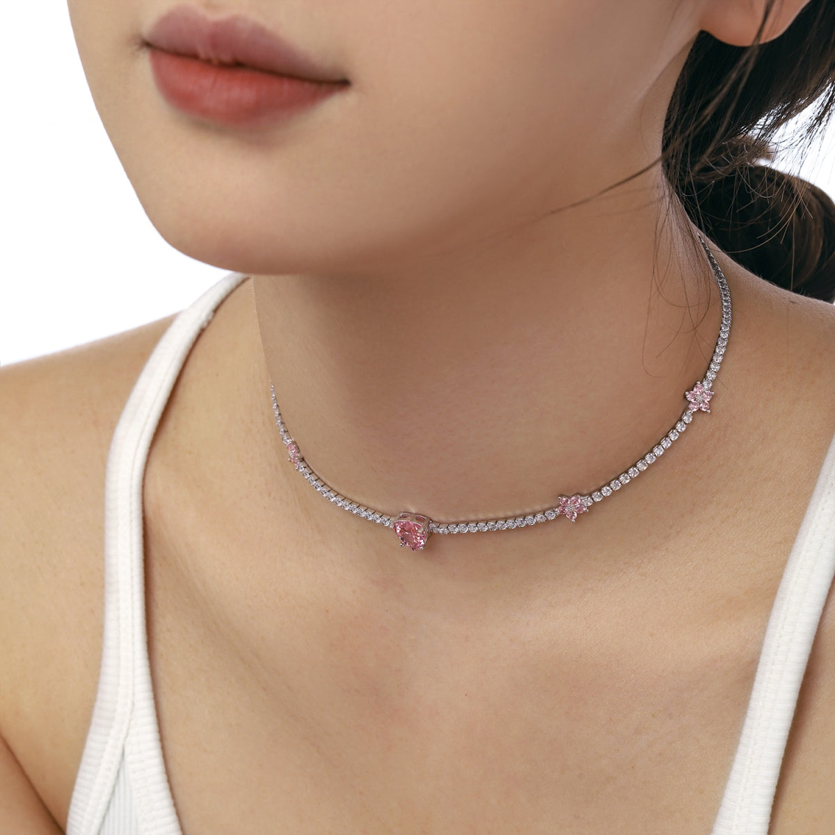 [Kismet Jewels ]Dazzling Pink Heart Flower Necklace