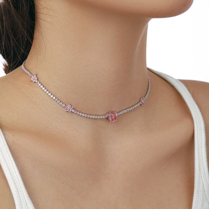 [Kismet Jewels ]Dazzling Pink Heart Flower Necklace