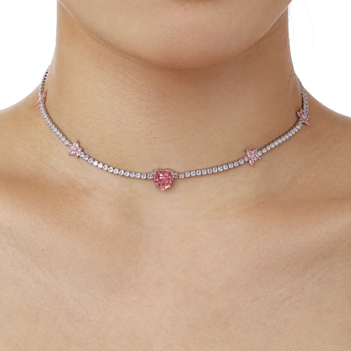 [Kismet Jewels ]Dazzling Pink Heart Flower Necklace