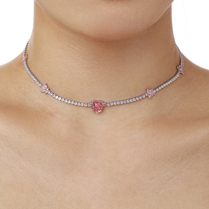 [Kismet Jewels ]Dazzling Pink Heart Flower Necklace