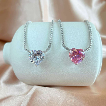 [Kismet Jewels ]8.0 Carat Versatile Colorful Sweet Heart-Shaped Tennis Necklace