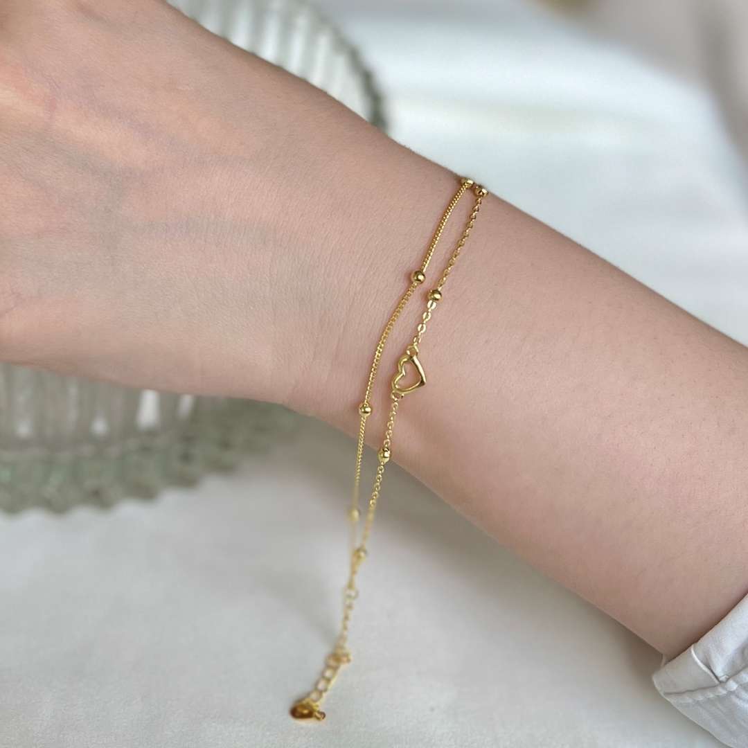 [Kismet Jewels ]Dainty Double Layer Love Heart Bracelet