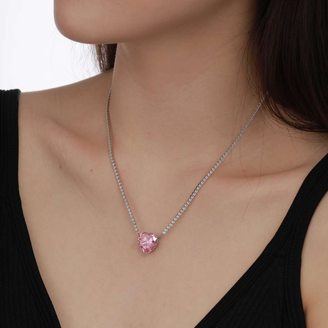 [Kismet Jewels ]8.0 Carat Versatile Colorful Sweet Heart-Shaped Tennis Necklace