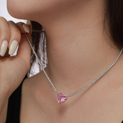[Kismet Jewels ]8.0 Carat Versatile Colorful Sweet Heart-Shaped Tennis Necklace