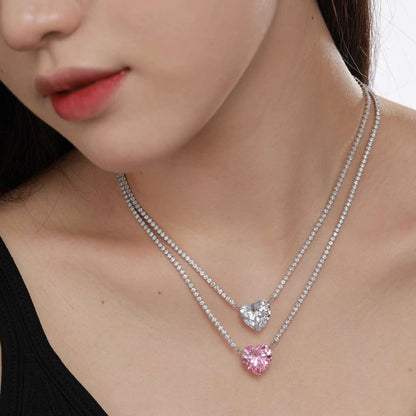 [Kismet Jewels ]8.0 Carat Versatile Colorful Sweet Heart-Shaped Tennis Necklace