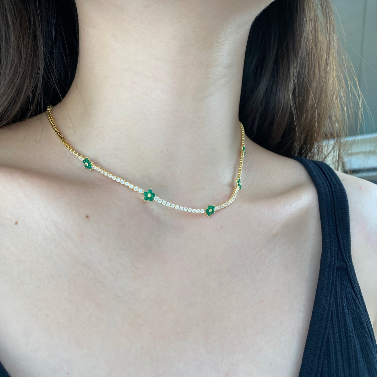 [Kismet Jewels ]Luxurious Colorful Flower Tennis Necklace