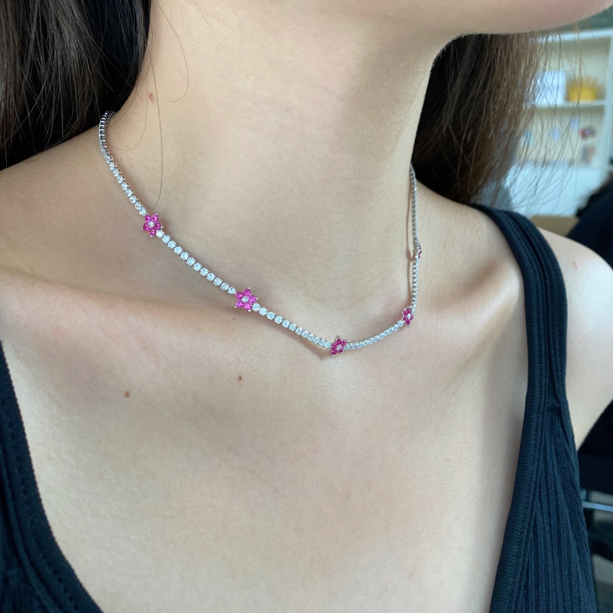 [Kismet Jewels ]Luxurious Colorful Flower Tennis Necklace