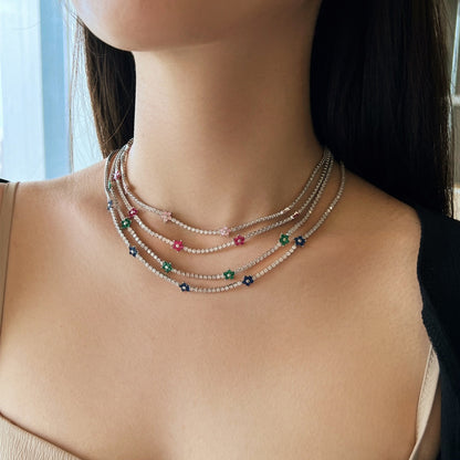 [Kismet Jewels ]Luxurious Colorful Flower Tennis Necklace