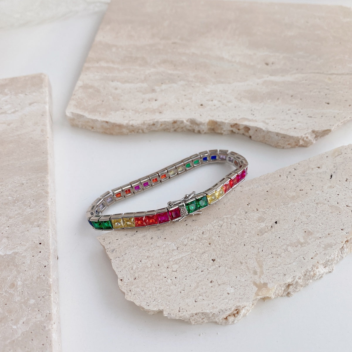[Kismet Jewels ]Radiant Colorful Princess Cut Tennis Bracelet