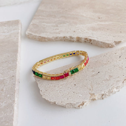 [Kismet Jewels ]Radiant Colorful Princess Cut Tennis Bracelet