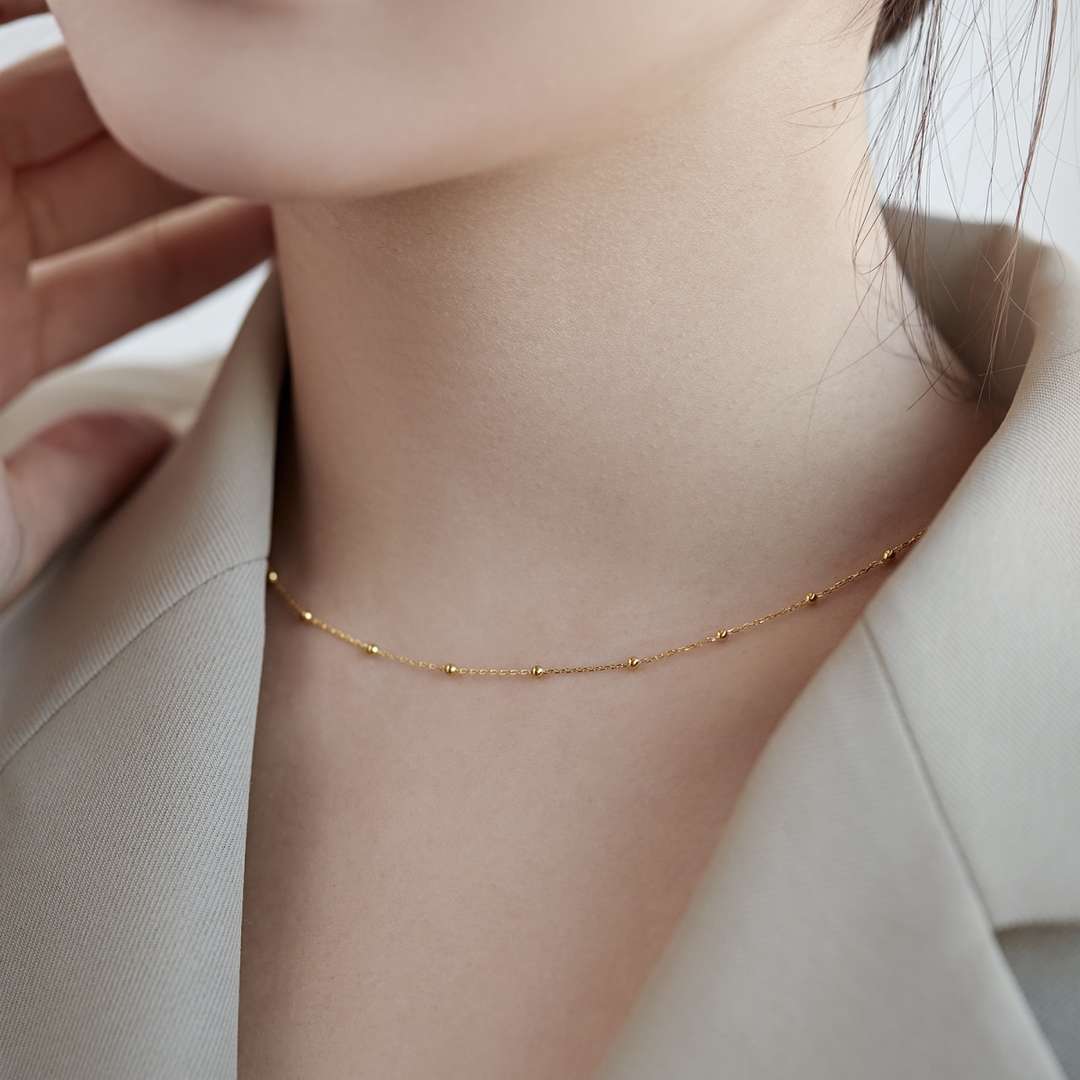 [Kismet Jewels ]Small Bead Clavicle Chain Simple Necklace