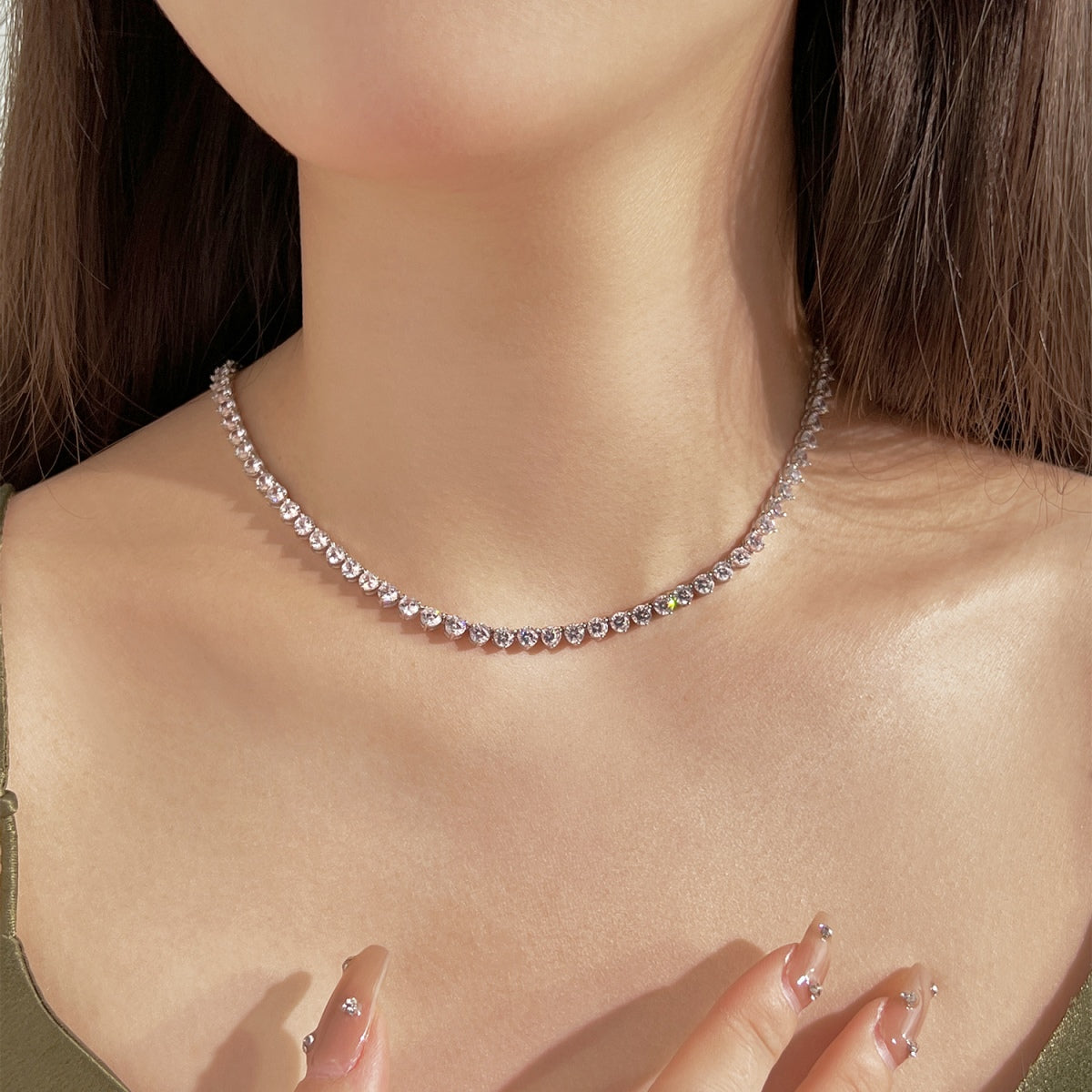[Kismet Jewels ]Ornate Heart Cut Tennis Necklace