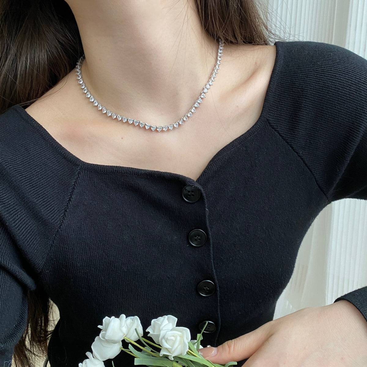 [Kismet Jewels ]Ornate Heart Cut Tennis Necklace