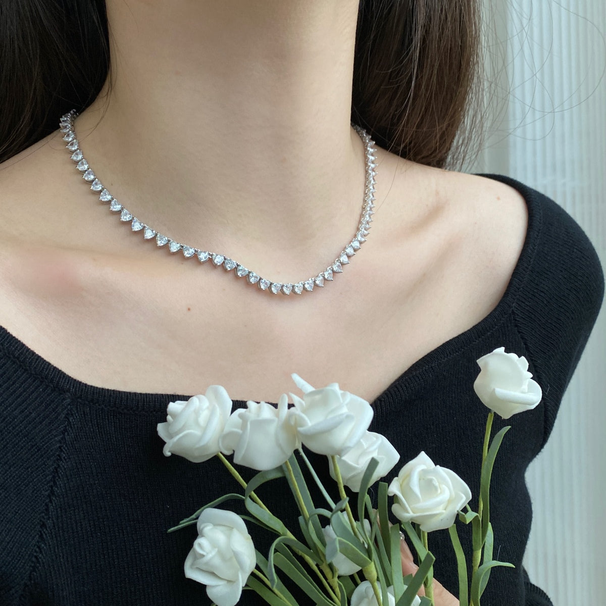 [Kismet Jewels ]Ornate Heart Cut Tennis Necklace