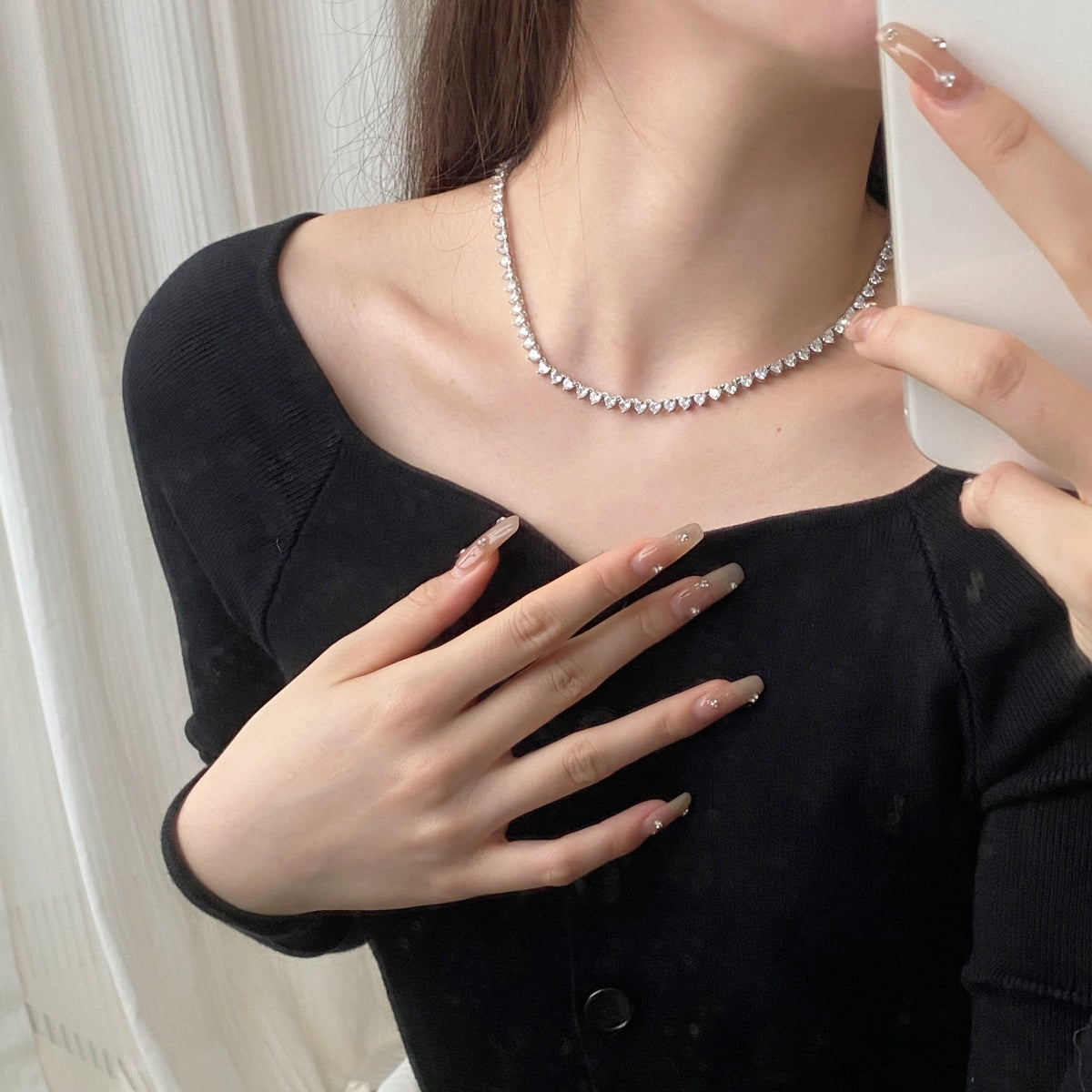 [Kismet Jewels ]Ornate Heart Cut Tennis Necklace