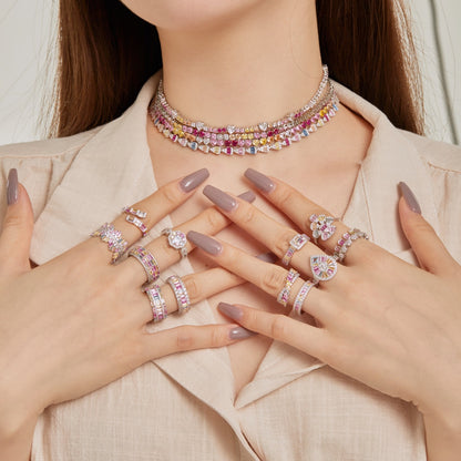 [Kismet Jewels ]Sparkling Colorful Full Heart Tennis Necklace