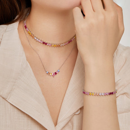 [Kismet Jewels ]Sparkling Colorful Full Heart Tennis Necklace