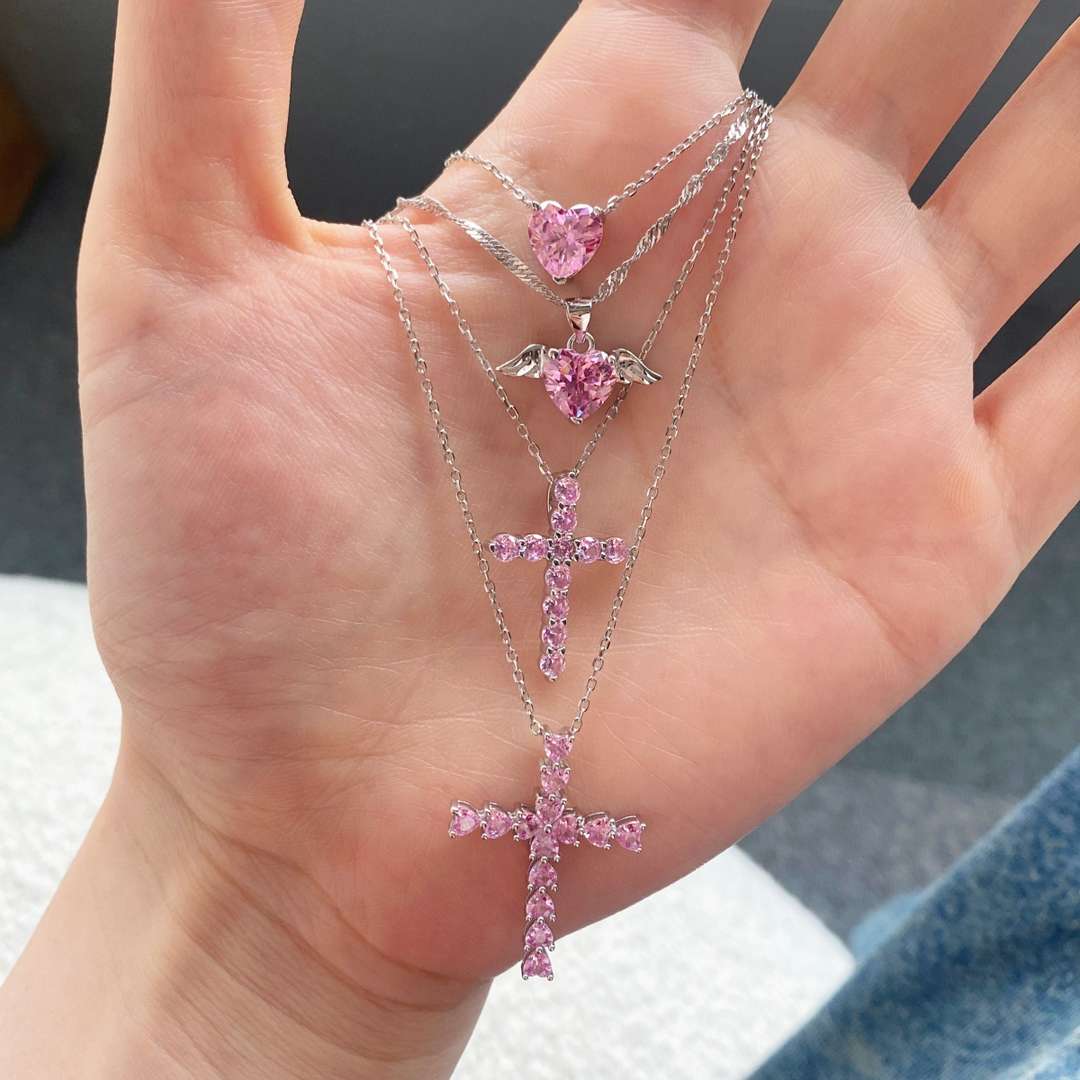 [Kismet Jewels ]Heart Shape Main Stone Pendant Collarbone Necklace
