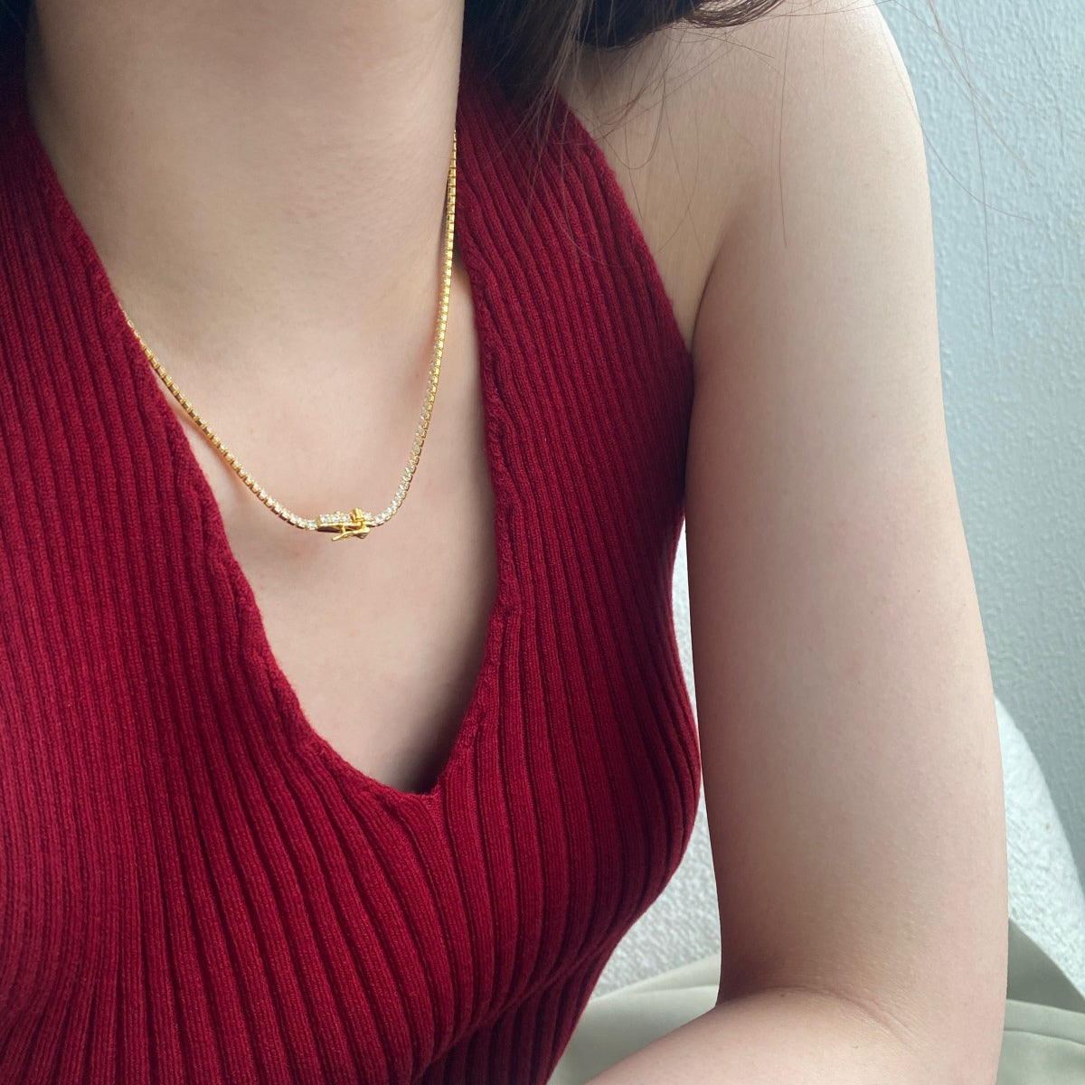 [Kismet Jewels ]Delicate Round Shape Tennis Necklace