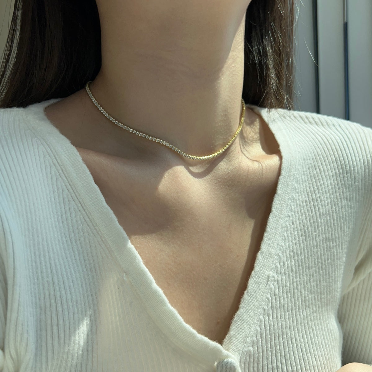 [Kismet Jewels ]Delicate Round Shape Tennis Necklace