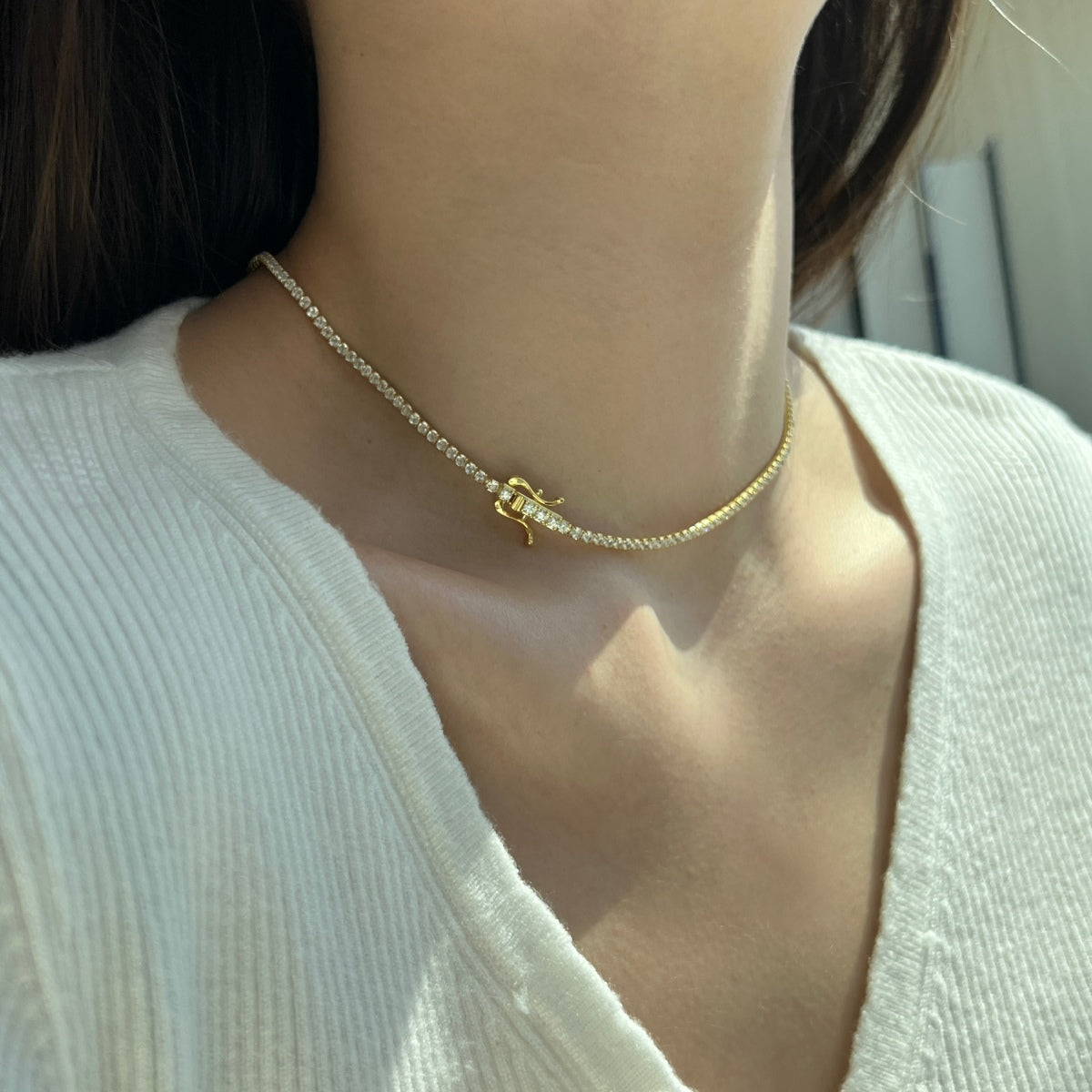 [Kismet Jewels ]Delicate Round Shape Tennis Necklace