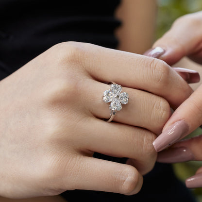 [Kismet Jewels ]Heart-shaped Four-Leaf Clover Ball Ring