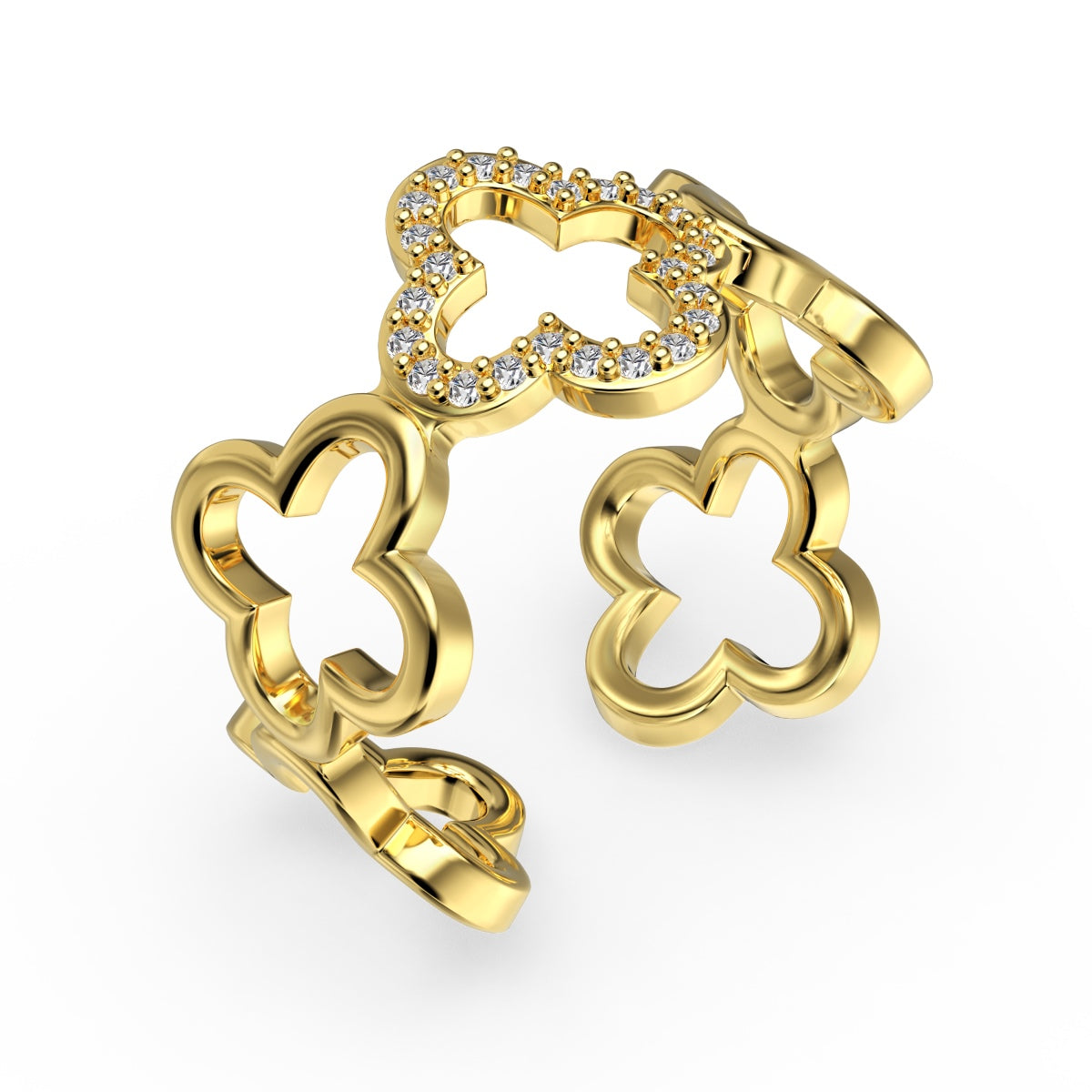 [Kismet Jewels ]Hollow Design Four-Leaf Clover Flower Shape Ring