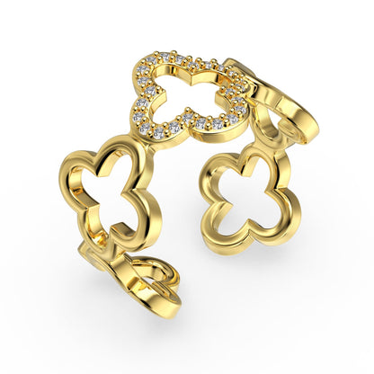 [Kismet Jewels ]Hollow Design Four-Leaf Clover Flower Shape Ring