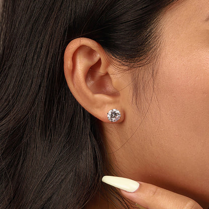 [Kismet Jewels ]Stylish Shiny Round Center Stone Stud Earrings