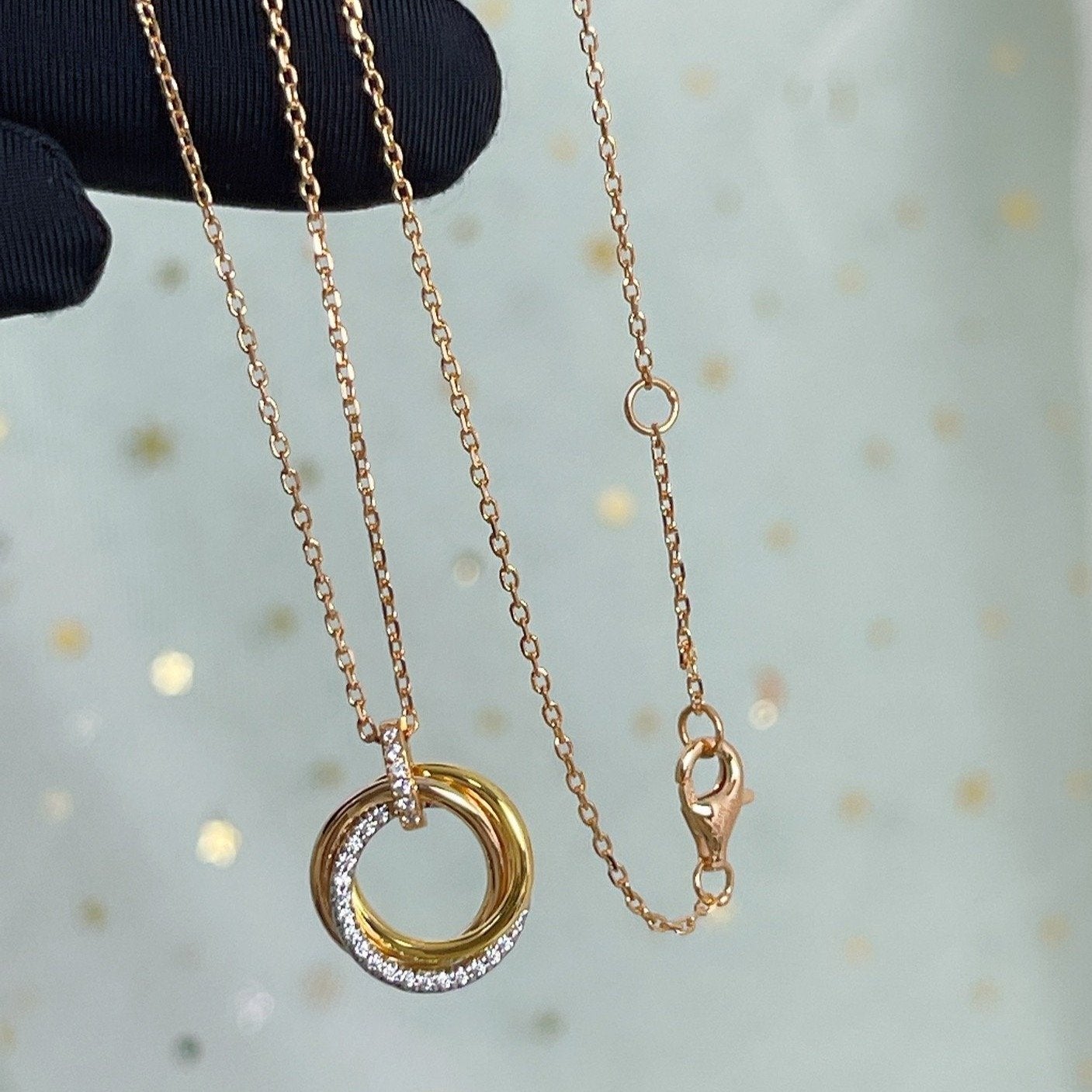 [Kismet Jewels ]TRINITY NECKLACE SILVER GOLD PINK GOLD DIAMONDS