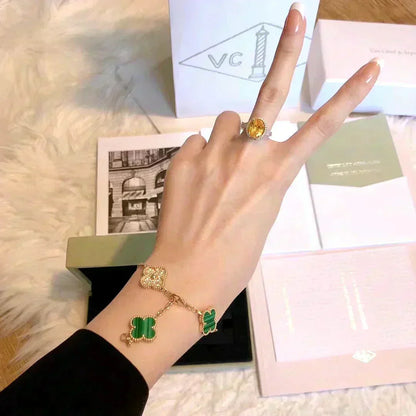 [Kismet Jewels ]CLOVER  5 MOTIF MALACHITE DIAMOND BRACELET