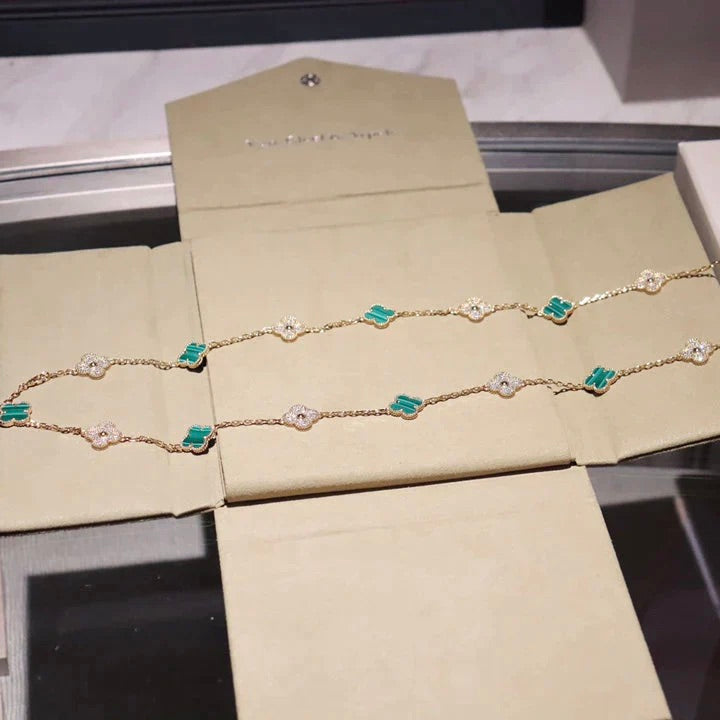 [Kismet Jewels ]CLOVER 20 MOTIFS MALACHITE DIAMOND NECKLACE