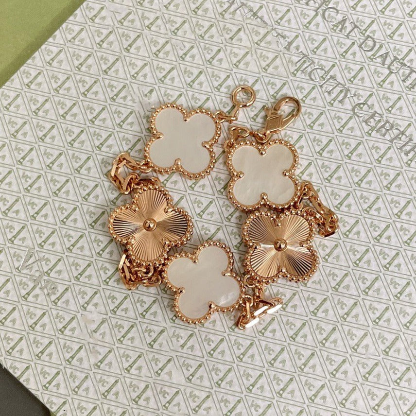 [Kismet Jewels ]CLOVER BRACELET 5 MOTIF WHITE MOP PINK GOLD