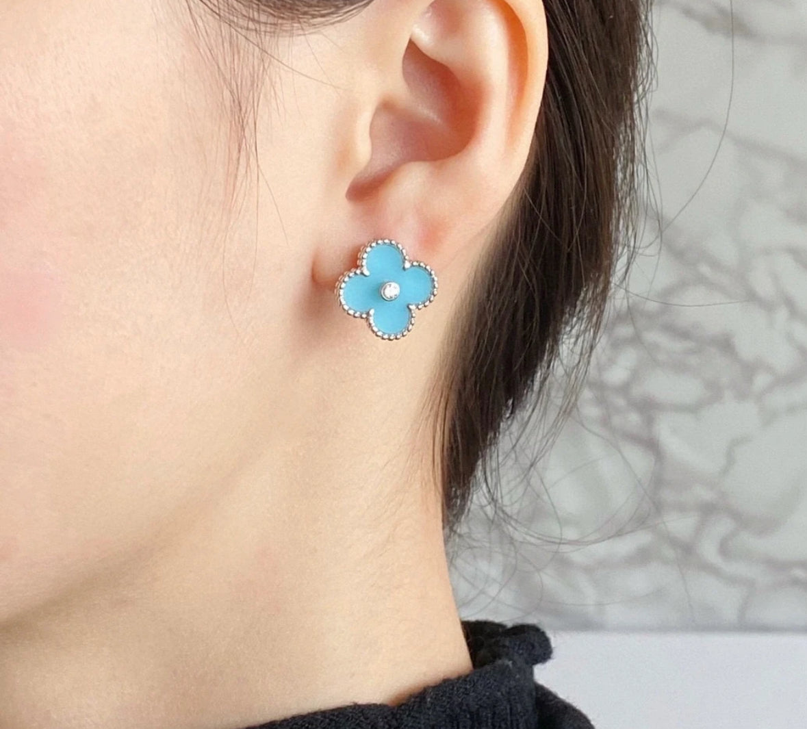 [Echo ]CLOVER 1 DIAMOND BLUE SKY SILVER EARRINGS