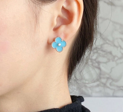 [Echo ]CLOVER 1 DIAMOND BLUE SKY SILVER EARRINGS