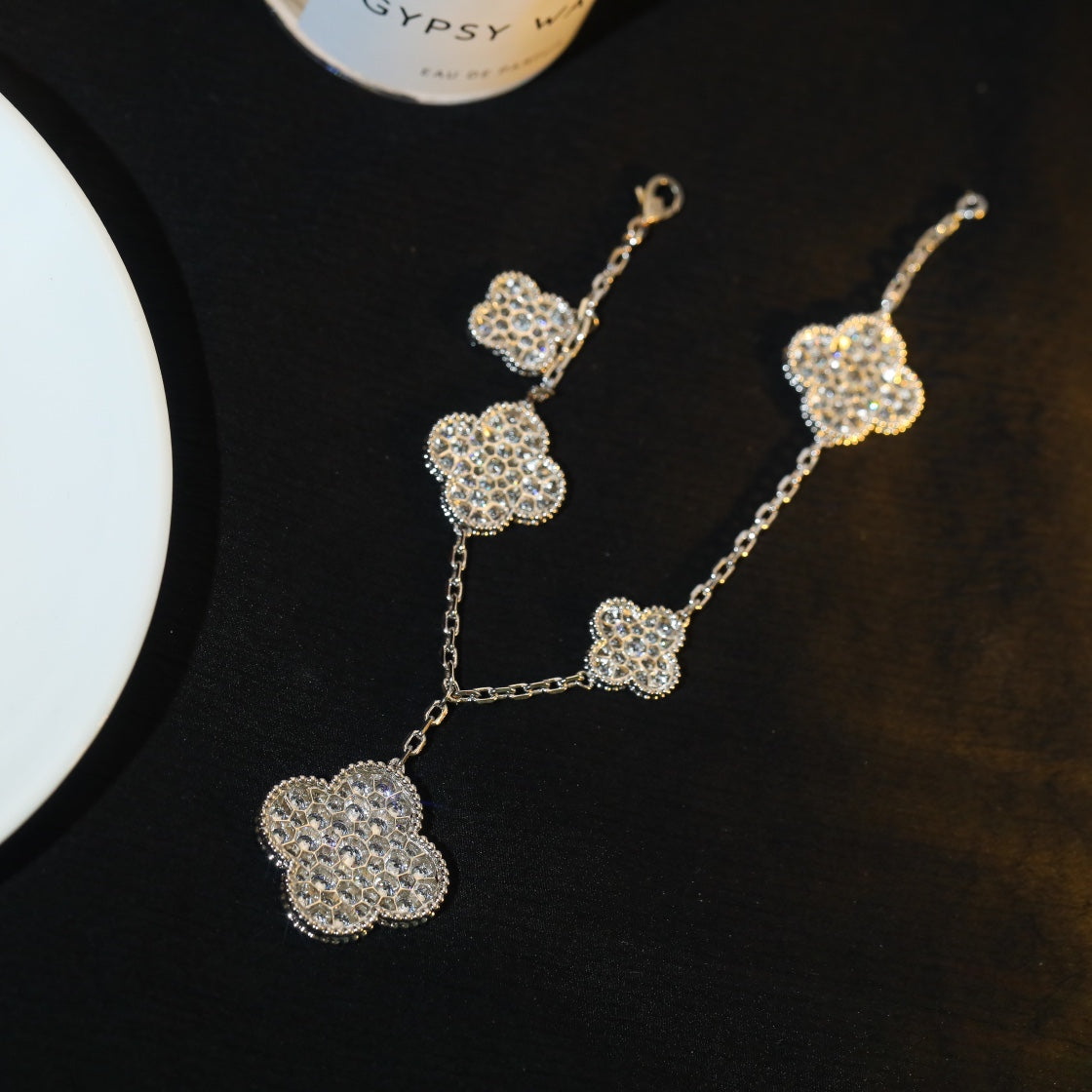 [Kismet Jewels ]CLOVER BRACELET 5 MOTIF SILVER DIAMOND PAVED