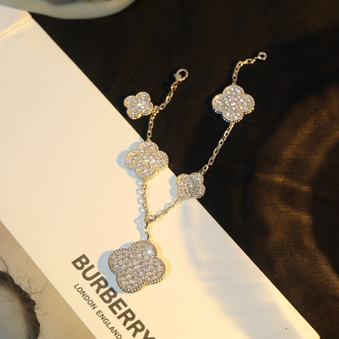 [Kismet Jewels ]CLOVER BRACELET 5 MOTIF SILVER DIAMOND PAVED