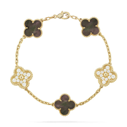 [Kismet Jewels ]CLOVER 5 MOTIF GRAY MOP DIAMOND BRACELET