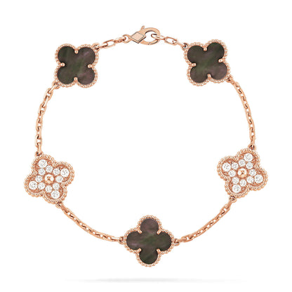 [Kismet Jewels ]CLOVER 5 MOTIF GRAY MOP DIAMOND BRACELET