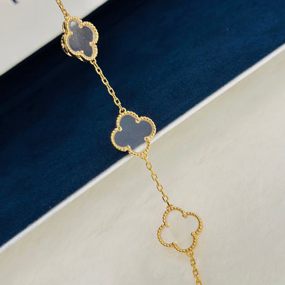 [Kismet Jewels ]CLOVER 5 MOTIF ROCK CRYSTAL PINK GOLD BRACELET