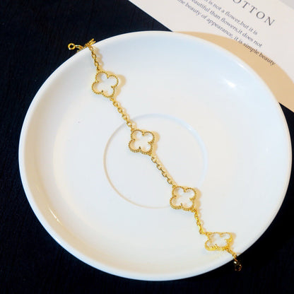 [Kismet Jewels ]CLOVER 5 MOTIF ROCK CRYSTAL PINK GOLD BRACELET