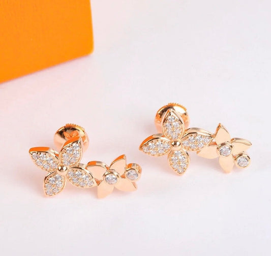 [Echo]TWO STAR BLOSSOM STUD EARRINGS PINK GOLD DIAMONDS