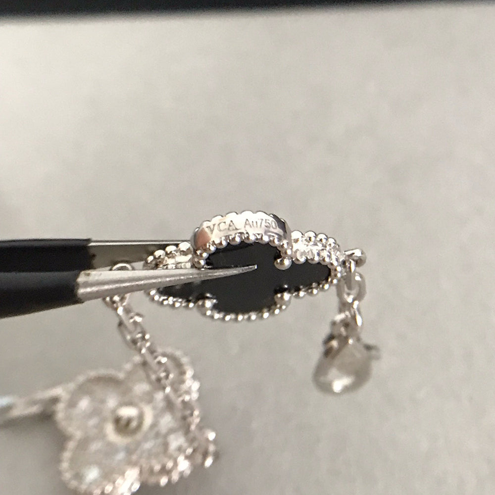 [Kismet Jewels ]CLOVER 5 MOTIF ONYXS DIAMOND BRACELET SILVER